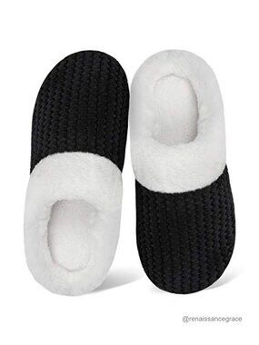 WateLves Memory Foam Slippers Plush Fleece Lined Anti-Skid House Shoes
